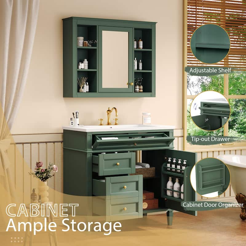 36"Freestanding Bathroom Vanity with Resin Sink and Mirror Cabinet