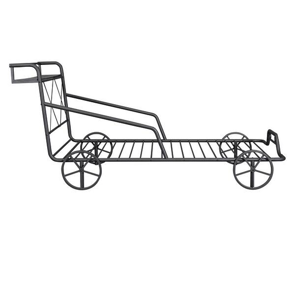 Twin Size Metal Car Bed with Four Wheels, Guardrails and XShaped Frame