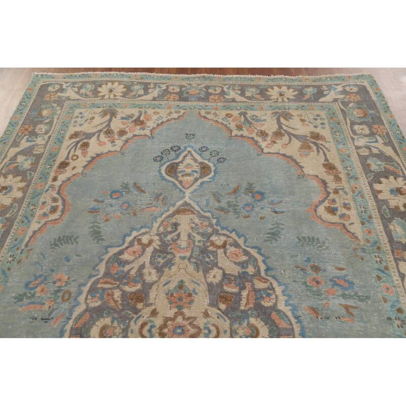 Vintage Over-Dyed Distressed Tabriz Persian Rug Handmade Wool Carpet - 6'4" x 9'9"