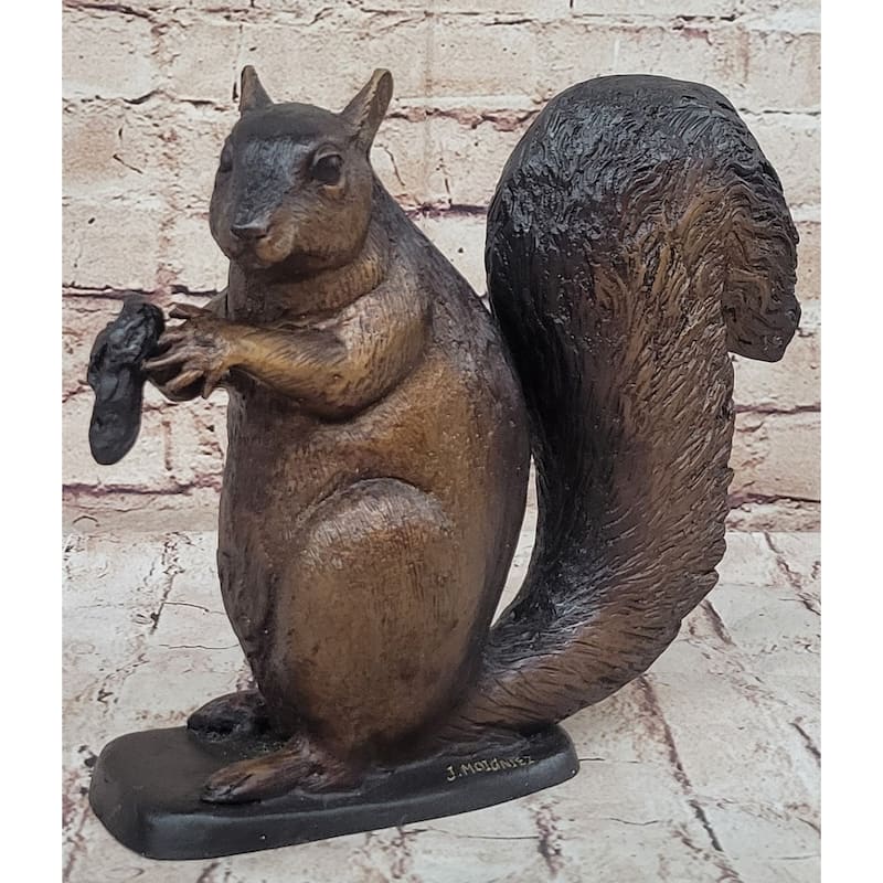 Bronze Metal Squirrel Sculpture Statue Figurine Indoor Outdoor Animal Decor By Moigniez