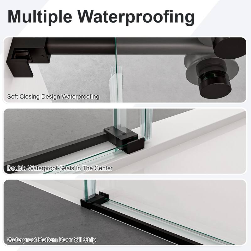 Frameless Clear Tempered Glass Single Sliding Shower Door with 5/16" Thick