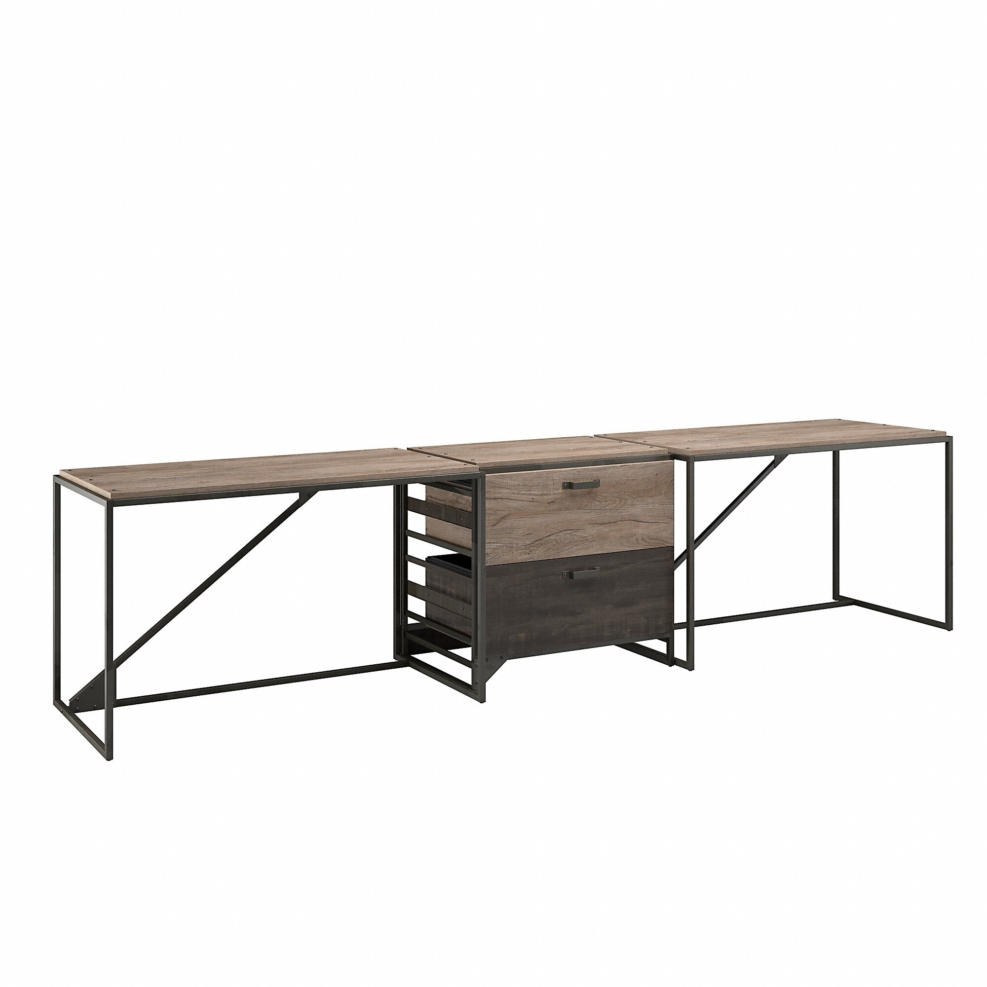 Refinery 2 Person Desk Set with Lateral File Cabinet by Bush