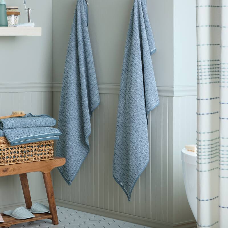 TOWN & COUNTRY EVERYDAY 4-Piece Textured Windowpane Bath Towel Set - 30"x58"