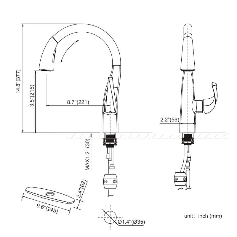 WOWOW Single Handle Gooseneck Kitchen Sink Faucet with Deckplate