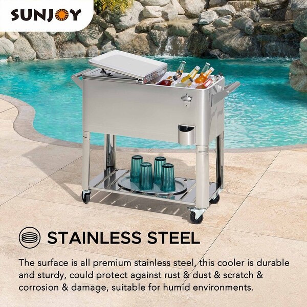 80 QT Patio Cooler Cart ,Stainless Steel Rolling Ice Chest with