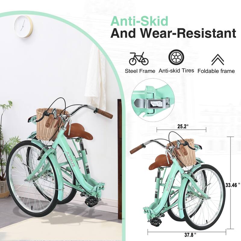 26 Inch Single Speed Folding Lady Bike,Durable Steel Frame,Compact Design For Easy Storage And Commuting