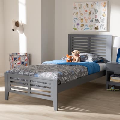Twin Platform Bed - Modern Wood Bed Frame, Grey Finish, Classic Style, Low Profile Design