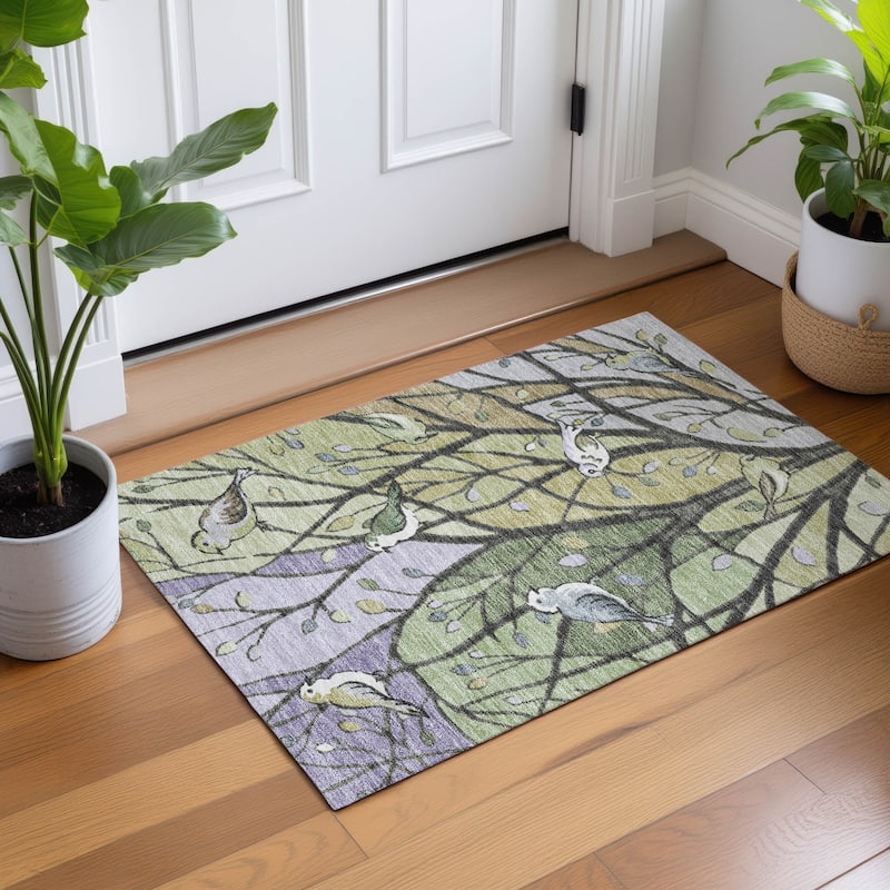 Machine Washable Indoor/ Outdoor Bird Mosaic Chantille Rug