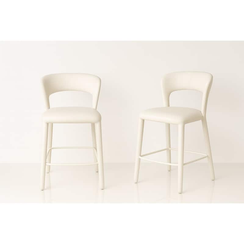 Set Of 2 Faux Leather Counter Height Stools Cream White