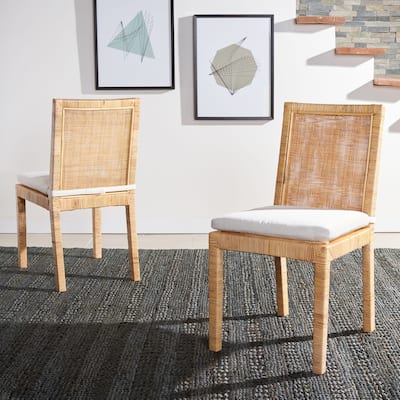 SAFAVIEH Jessye Cane Dining Room Chair with Cushion (Set of 2) - 21.7" W x 18.1" L x 38.6" H - 22"W x 18"D x 35"H