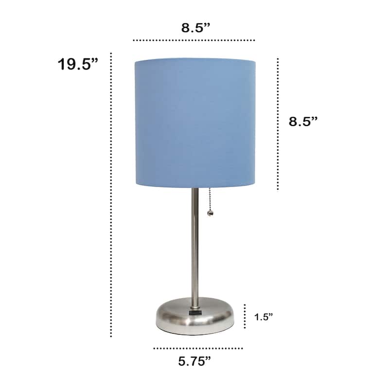 Stick Base Table Desk Lamp with Blue Drum Shade - 19.5" - Brushed Steel