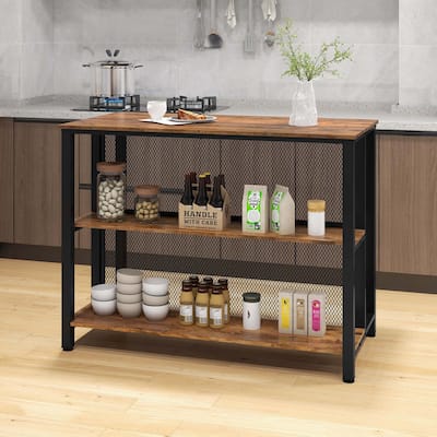 3-Tier Home Bar Unit Bar Table w/ Storage Shelves Adjustable Foot Pads