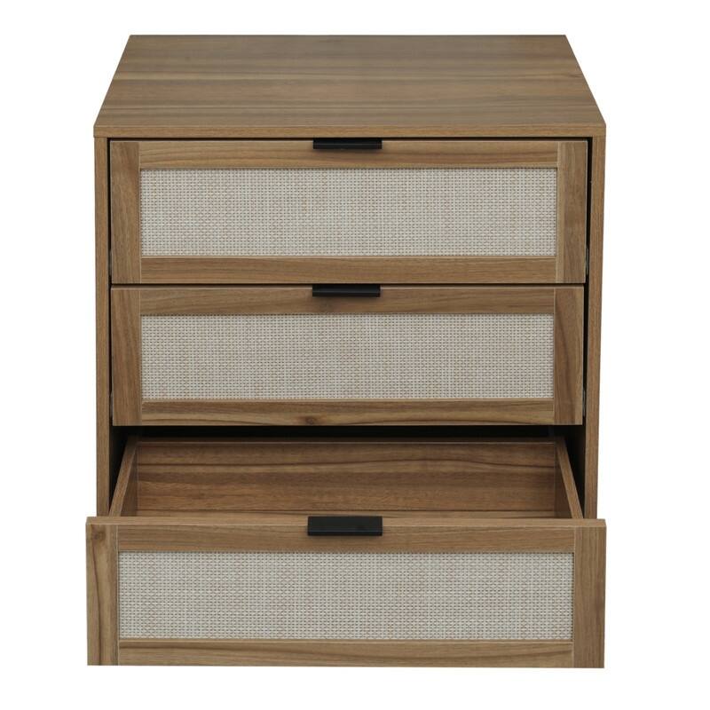 Wood Storage Cabinet with 3 Engineered Rattan Drawer Suitable for Bedroom,Living Room,Study