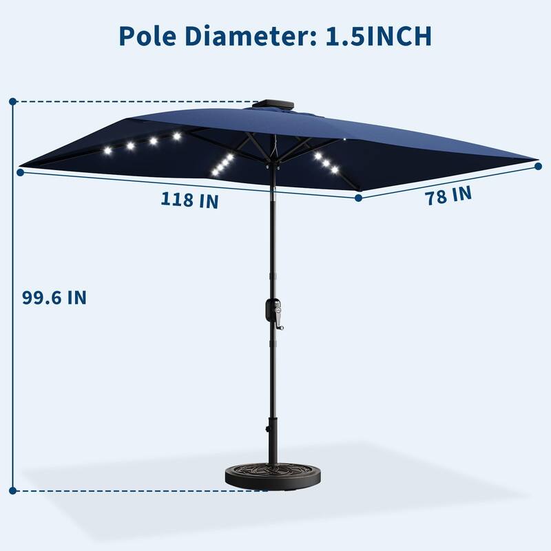 10 x 6.5 ft Solar Rectangular Patio Umbrella, with LED Lights