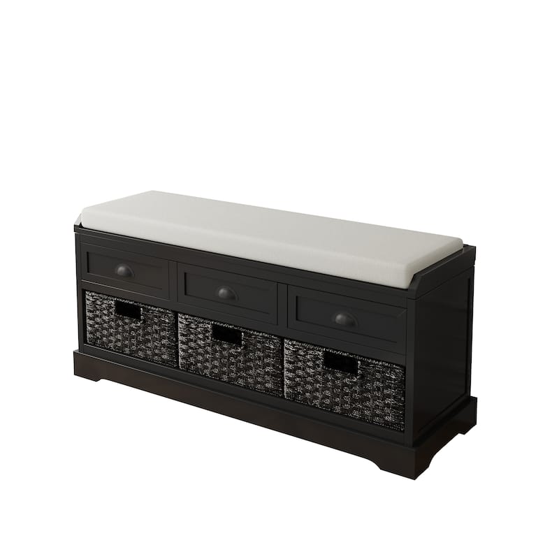 Homes Collection Wood Storage Bench with 3 Drawers and 3 Baskets