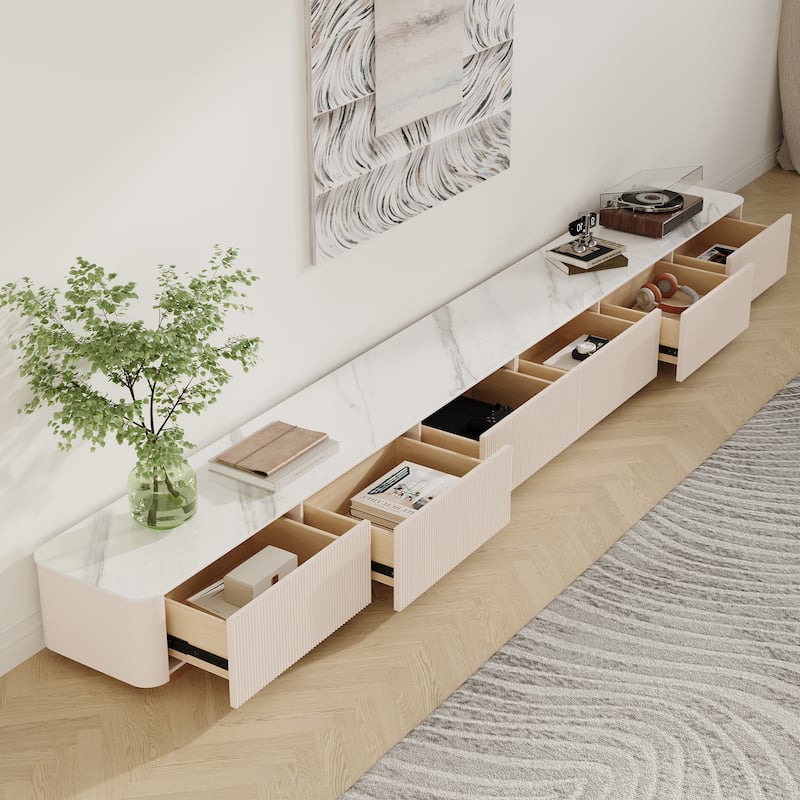 Modern TV Stands with Glossy Sintered Stone, 4-6Drawers, White & Gray