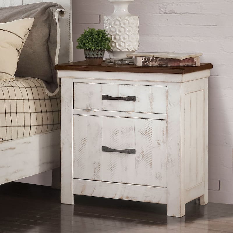 Ynez Farmhouse White Pine 4-Piece Panel Bedroom Set with USB Port by Furniture of America