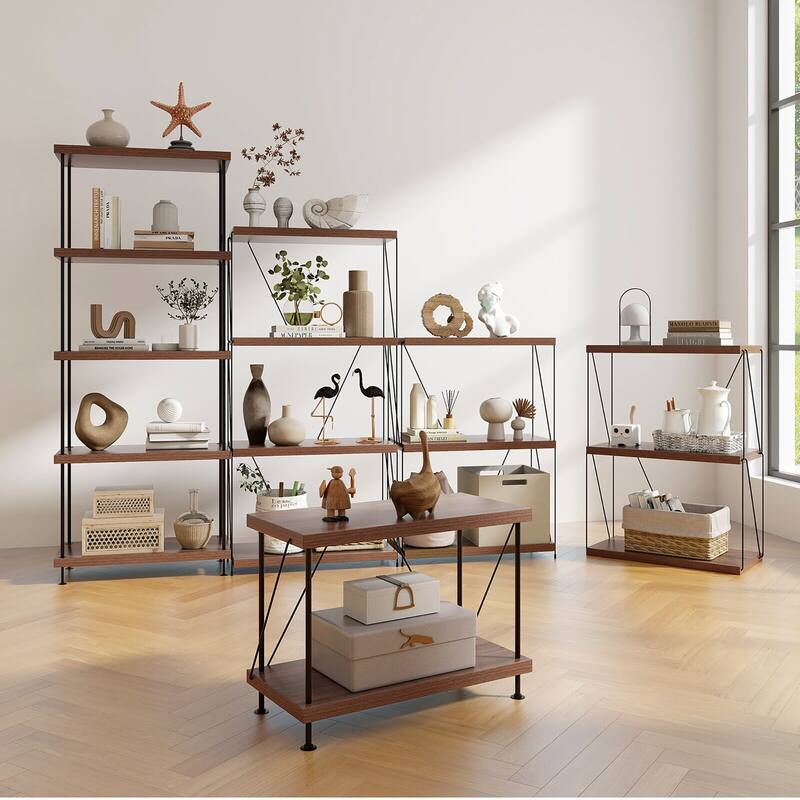 Gymax 2PCS 2-Tier Multipurpose Display Rack Freestanding Bookshelf w/