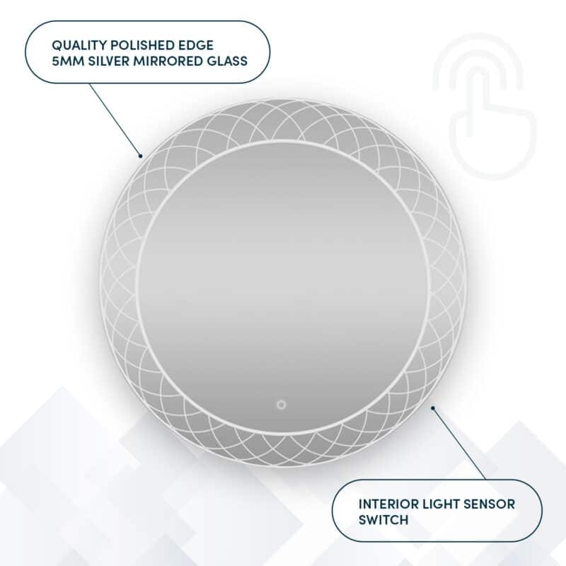 AQUADOM Frost LED Lighted Round Mirror With Dimmer, Defogger, Touch Control - 36"