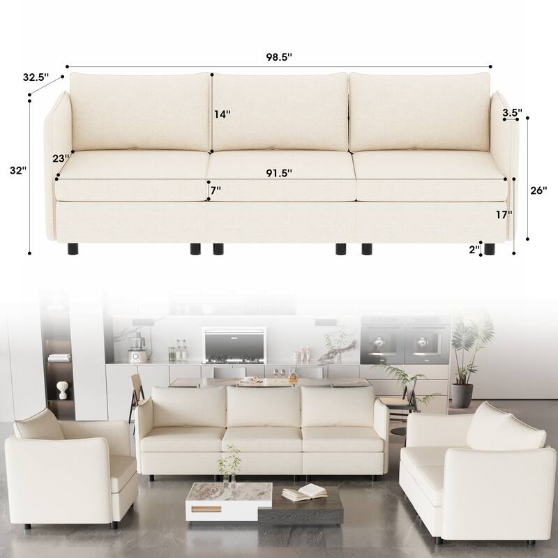 Modular Sectional Sofa with Storage and 3-Piece Configuration for Living Room