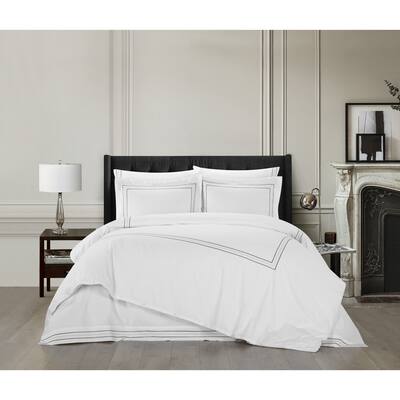 Chic Home Alder 3 Piece Dual Striped Embroidery Duvet Cover Set