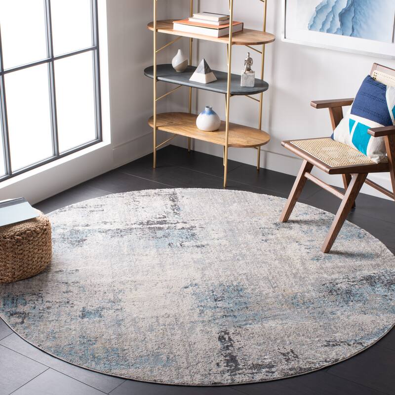 SAFAVIEH Dream Nollag Modern Abstract Viscose Rug - 6'7" x 6'7" Round - Grey/Blue - Runner/Round