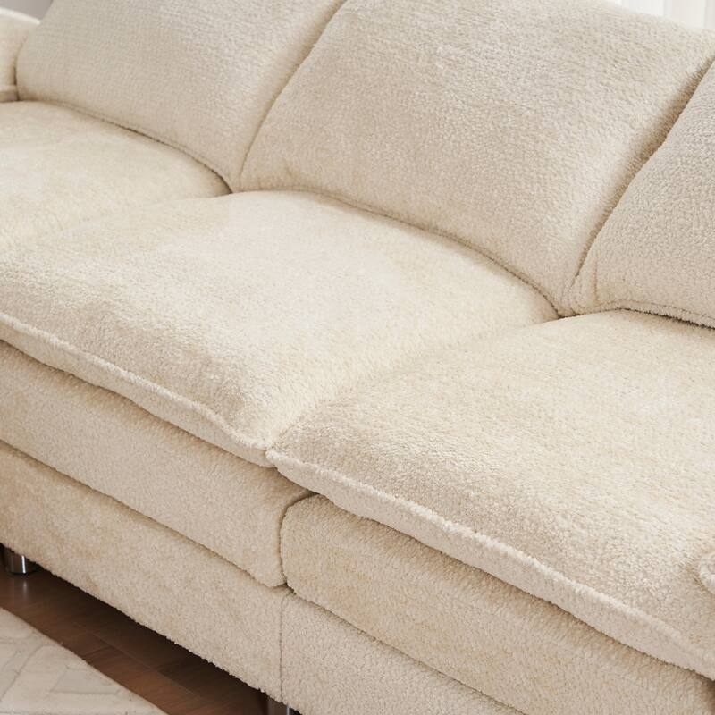 Modern Upholstered Deep 3-Seat Sofa Couch with Ottoman