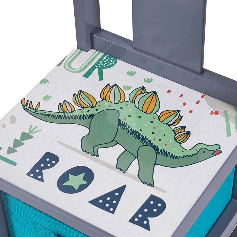 Kids Art Play Activity Table with Storage Shelf and Chair Set with Storage Baskets, Blue & Grey