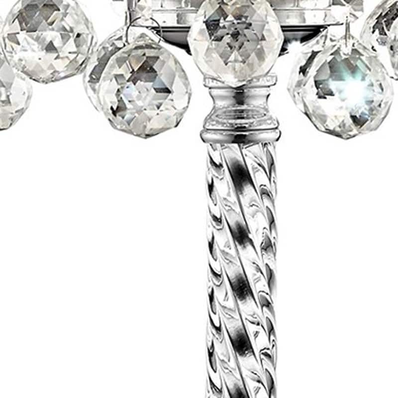 HomeRoots Silver Metal And Faux Crystal Three Light Table Lamp With White Drum Shade - Large