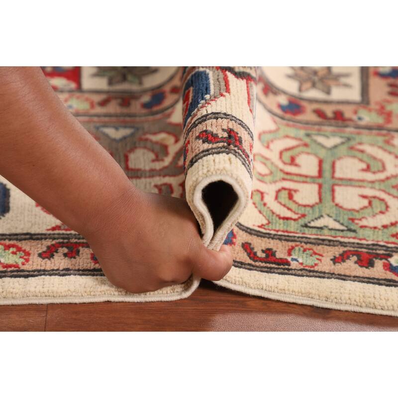 Traditional Beige Kazak Oriental Area Rug Hand-Knotted Wool Carpet - 6'6" x 9'6"