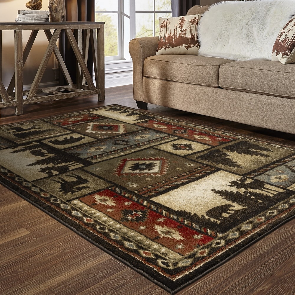 Vista Home Wilder Lodge Patchwork Black/Multi-colored Area Rug.