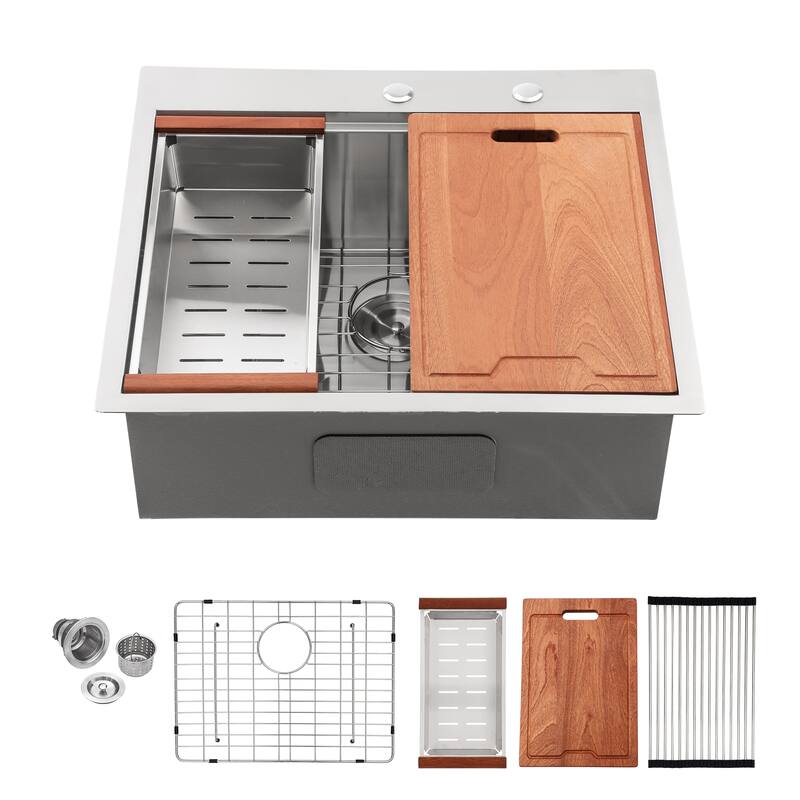 Drop in Kitchen Sink Stainless Steel 16 Gauge Workstation Sink Drop-in Topmount Single Bowl Kitchen Sink