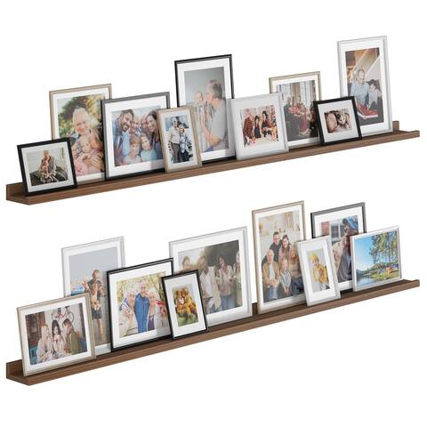 Wallniture Denver Picture Ledges, Photo Display Shelves for Wall, 60" , Walnut, Set of 2