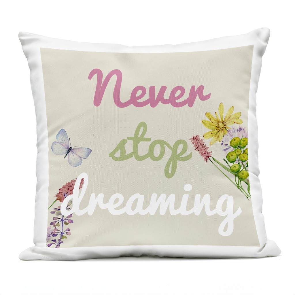 Stupell Never Stop Dreaming with Florals Printed Outdoor Throw Pillow Design by Kim Allen