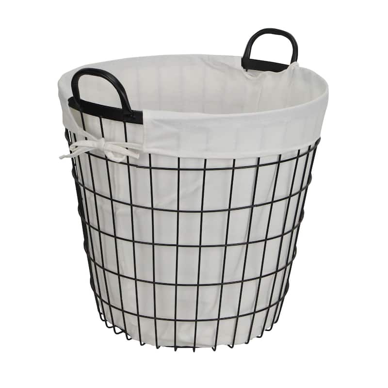 16" White and Black Lined Wire Basket with Handle