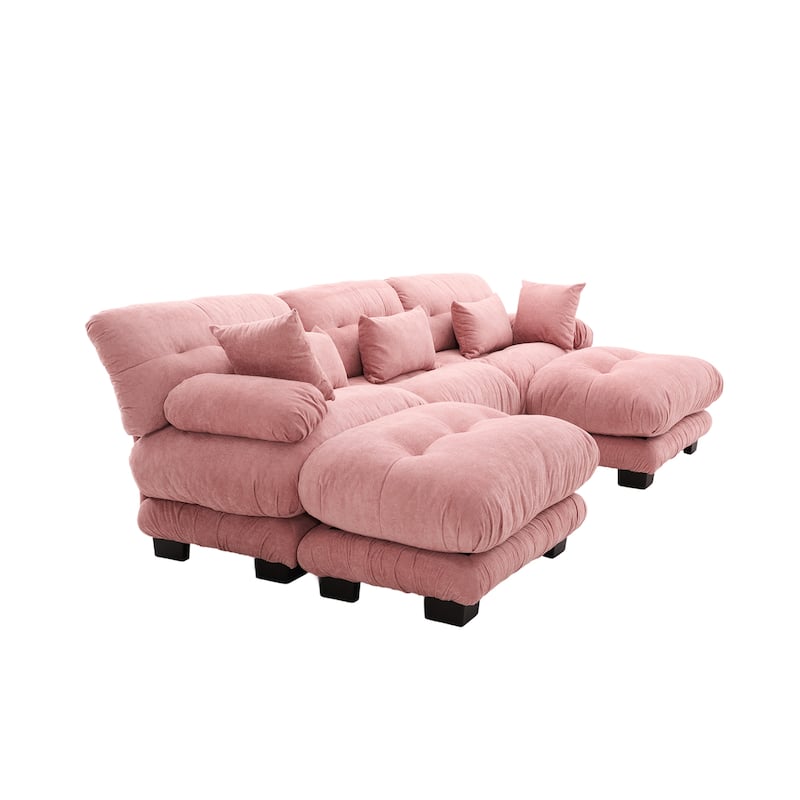 Pelletized Velvet U-shaped Sectional Sofa Modular Chaise Lounge Couch with 2 Ottomans, Deep Seat, Bolster Arms and Pillows