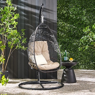 Elmcrest Outdoor Wicker and Rope Hanging Chair with Stand by Christopher Knight Home
