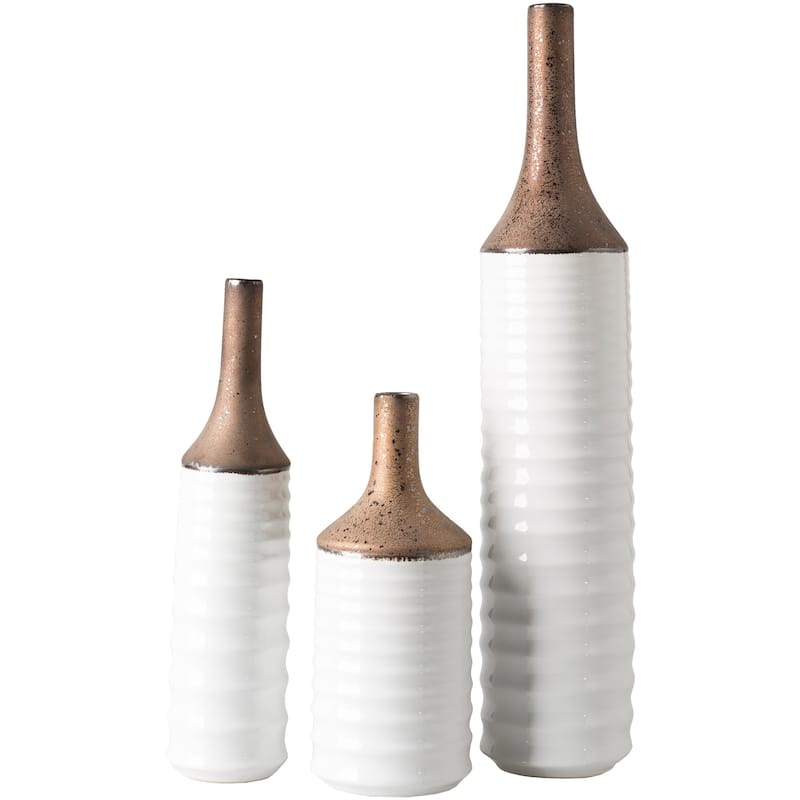 Konani White Ceramic Modern Decorative Vase (Set of 3)