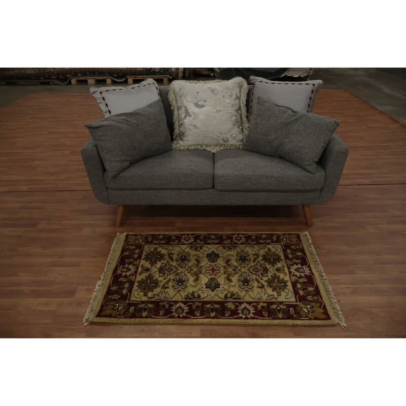 Hand Knotted Oriental 100% Wool Carpet Traditional All-Over Beige & Ivories Agra Area Rug - 4' 0'' X 2' 6''