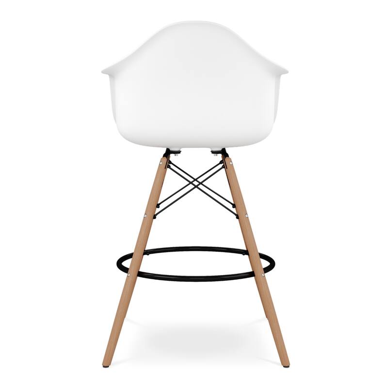 Wood Plastic Bucket Seat Counter Height Chair with Arms and Footrest - 19” x 23” x 47” (D x W x H)
