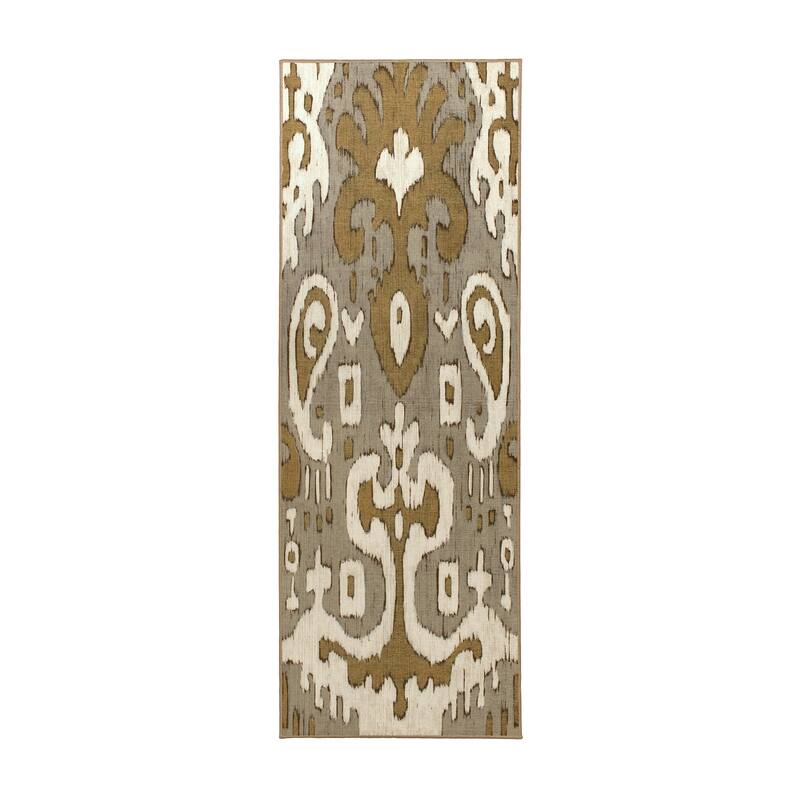 My Magic Carpet Machine Washable Rug Ochre Ikat Grey/Gold