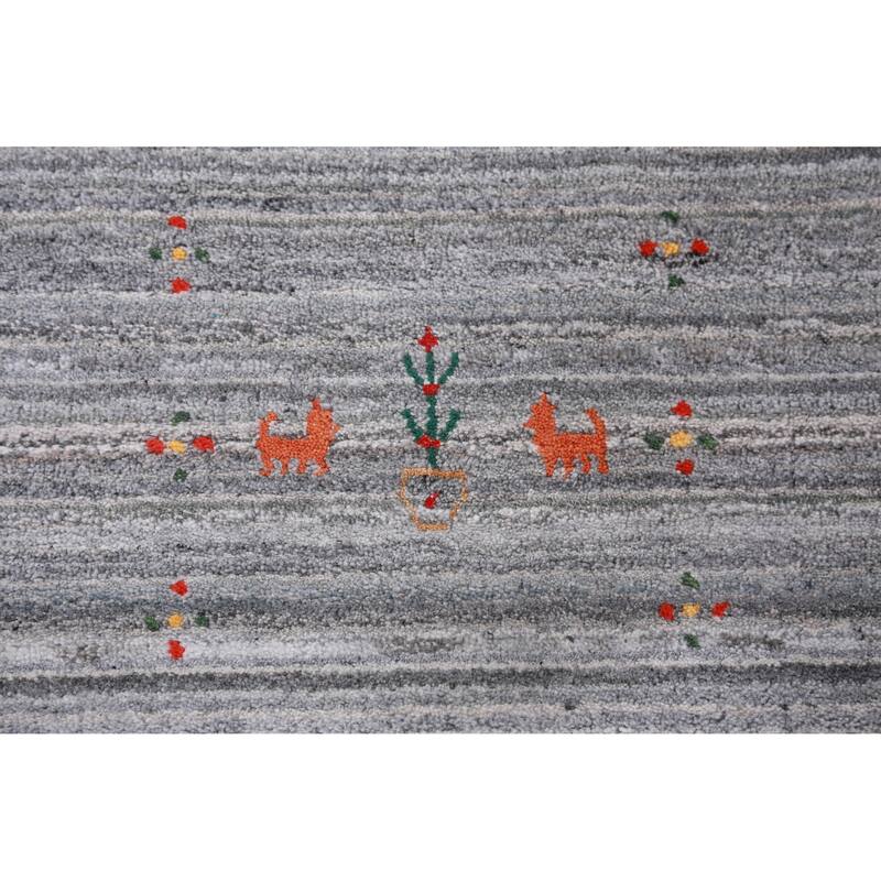 Hand Knotted Oriental 100% Wool Carpet Tribal Tribal Greys & Charcoal Gabbeh Area Rug - 12' 2'' X 9' 4''
