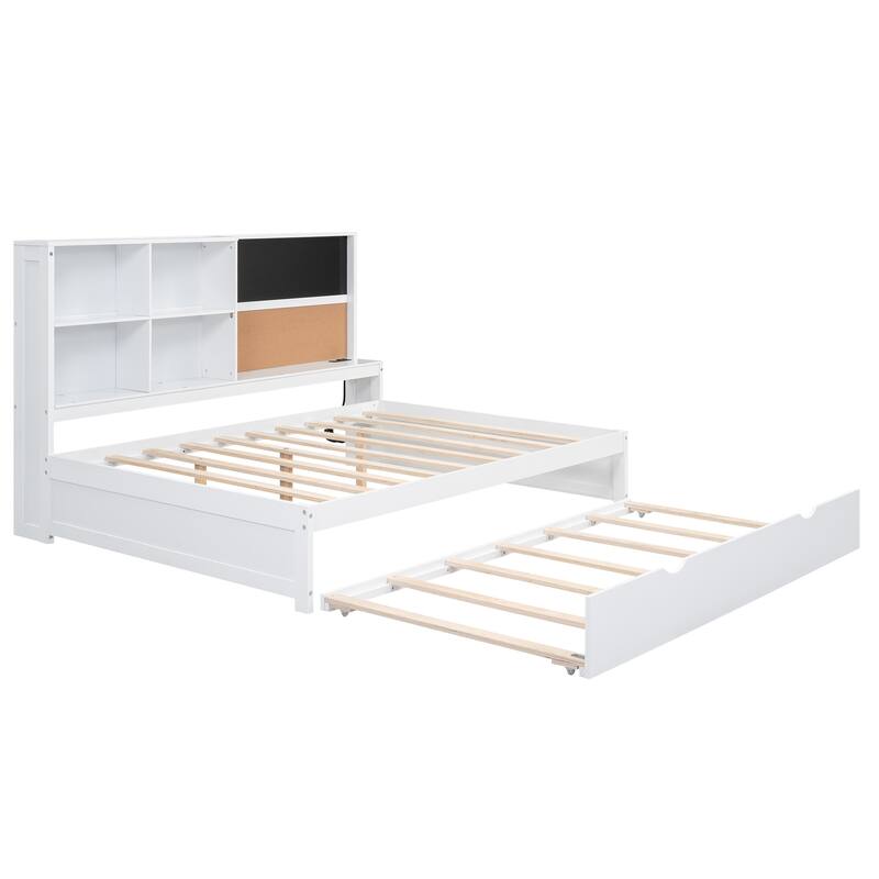 Full Size Pine Daybed with Blackboard, USB Charging & Trundle (550lb Capacity)