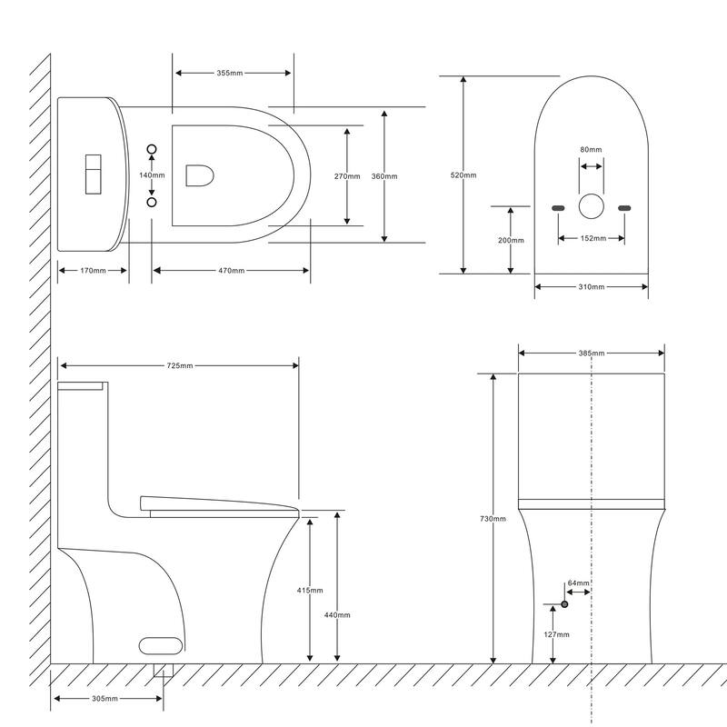 15 5/8 Inch One-piece 1.1/1.6 GPF Dual Flush Elongated Toilet with Soft-Close Seat
