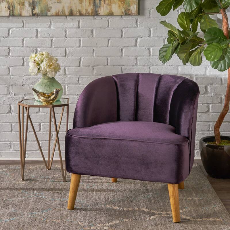 Modern 27.5" Upholstered Club Chair with Rubber Wood Legs for Living Room - Black Berry