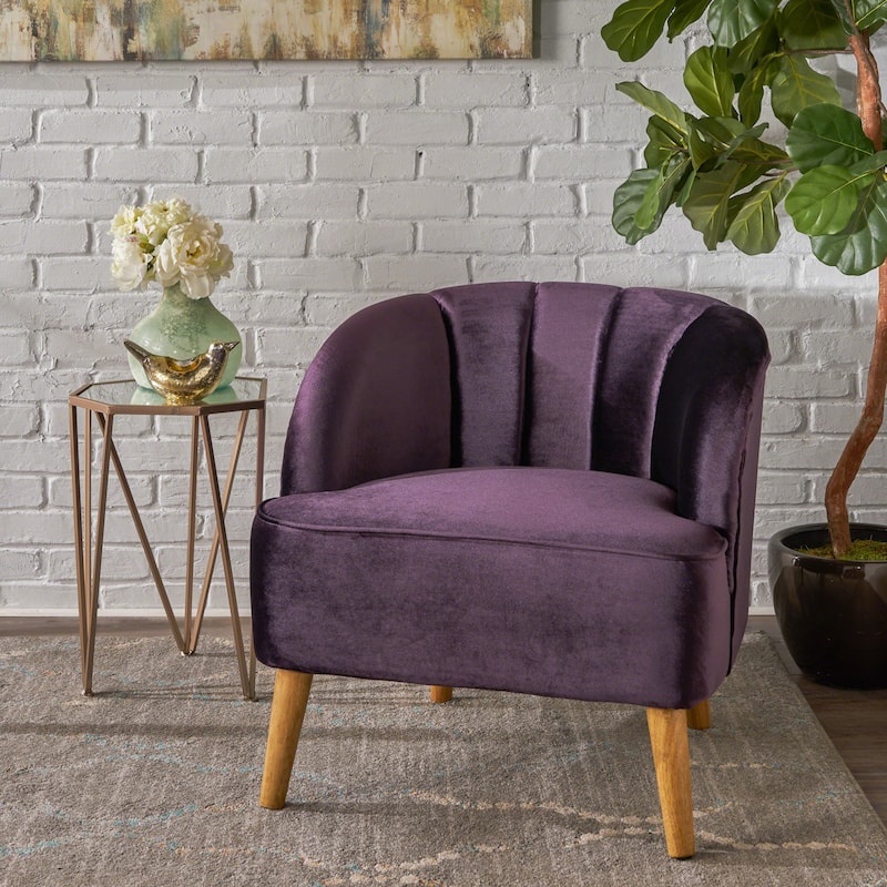Roomfitters Modern Velvet Accent Chair, Upholstered Barrel Chair with Wooden Legs - Purple