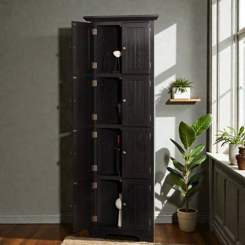 72 Inch Corner Kitchen Pantry Cabinet with 8 Doors, 4-Tier Tall Storage Cabinet for Living Room, Bathroom, Farmhouse Style