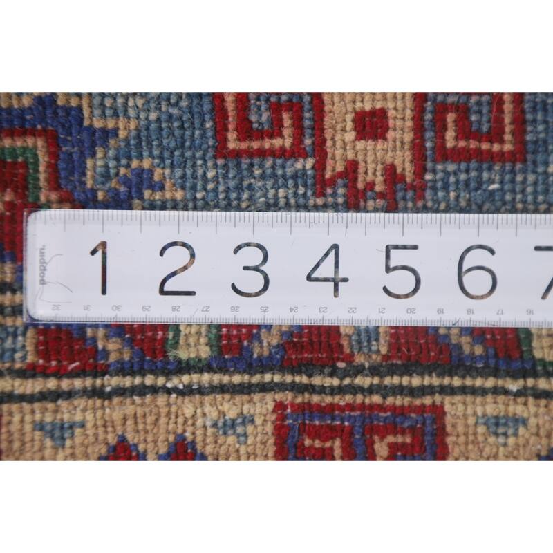 Hand Knotted Oriental 100% Wool Carpet Traditional Geometric Navy Blue & Blues Kazak Area Rug - 6' 4'' X 2' 9''