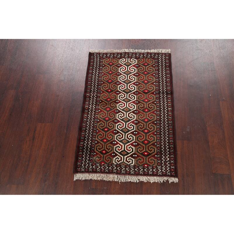 Geometric Persian Balouch Area Rug Handmade Traditional Wool Carpet - 2'6" x 3'9"