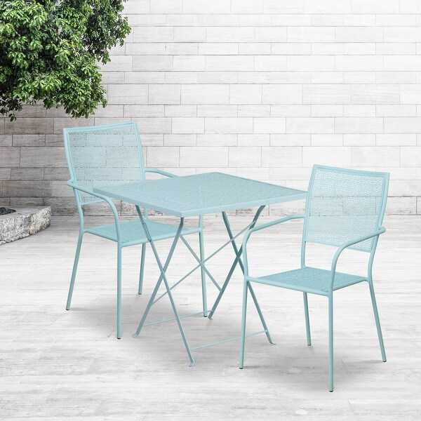 28'' Square Indoor-Outdoor Folding Patio Table Set with 2 Square Back Chairs. Opens flyout.